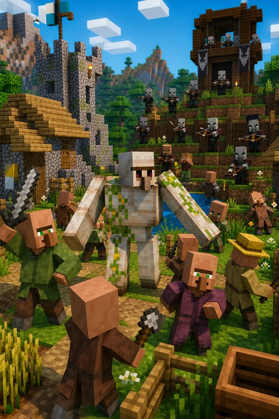 villagers panic golems fight